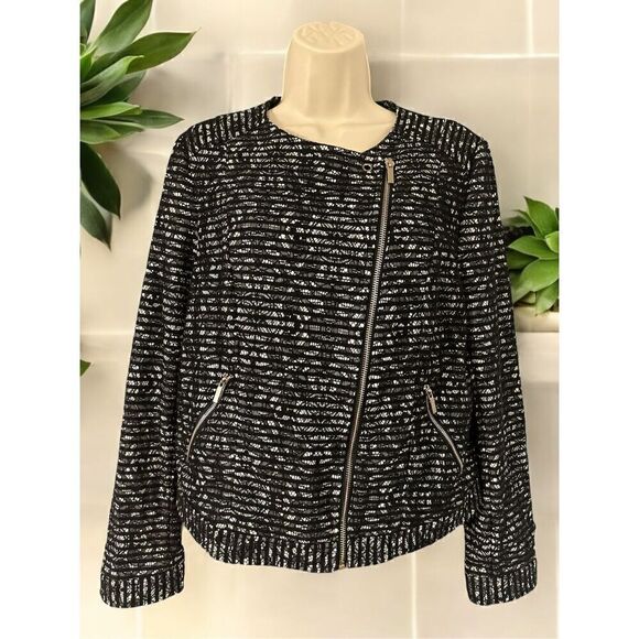 The Limited Textured Black And White Zip Up Jacket Womens Medium - Picture 1 of 11